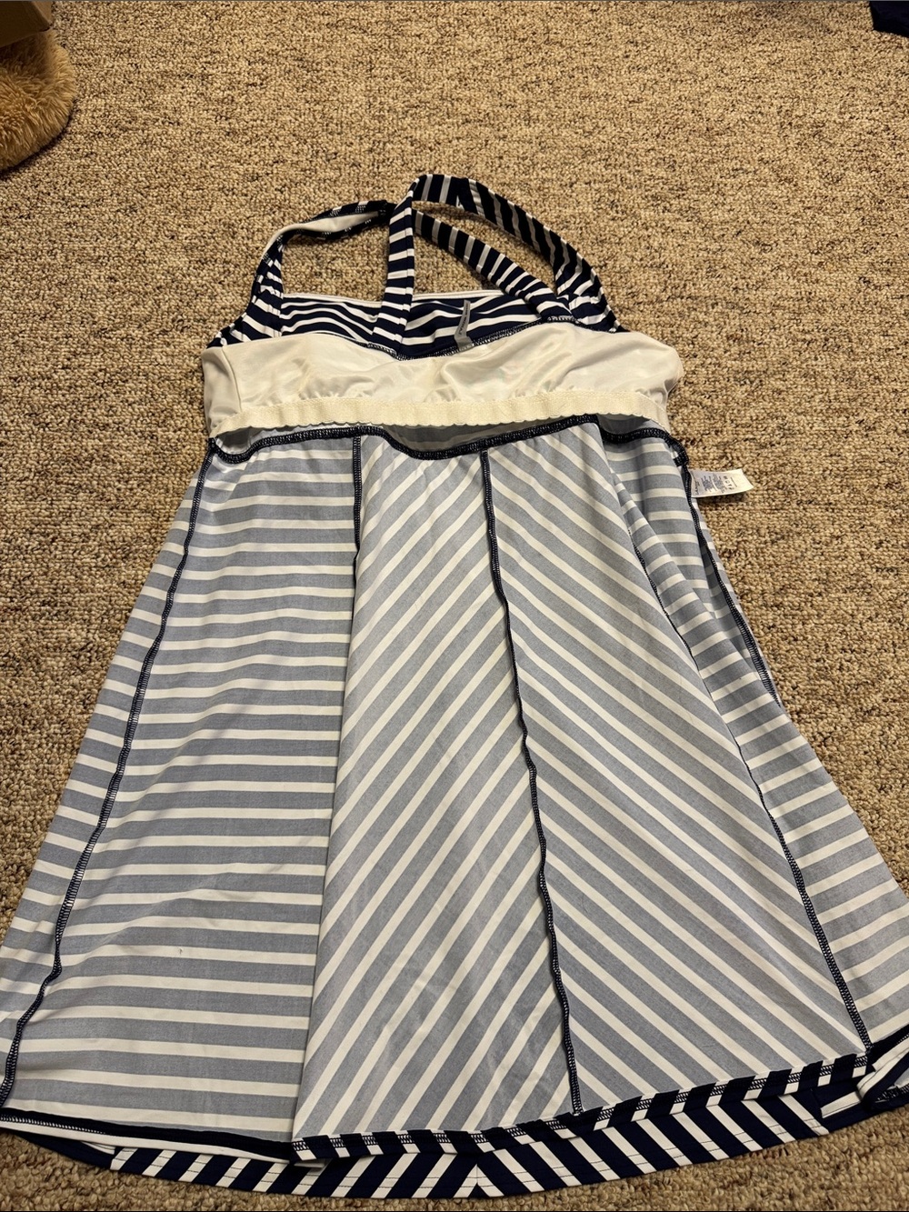 Lands' End Navy and White Striped Midi Swimdress (no swim briefs) - Picture 5 of 5